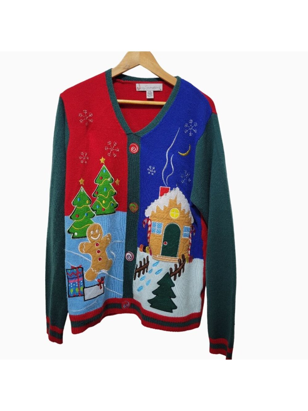 Jolly Gingerbread Man and House Ugly Christmas Sweater (L)